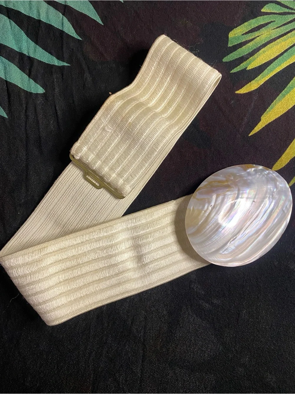 Vintage Neutral Shell Accent Stretch Belt - Ivory